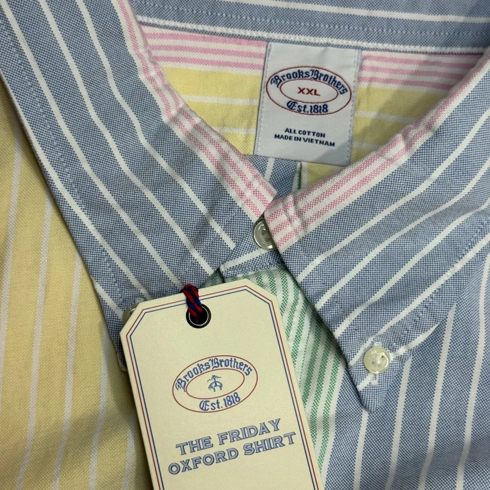 Brooks Brothers The Friday Oxford Shirt Mens XXL Multi Color Pastel Stripe‎ NEW